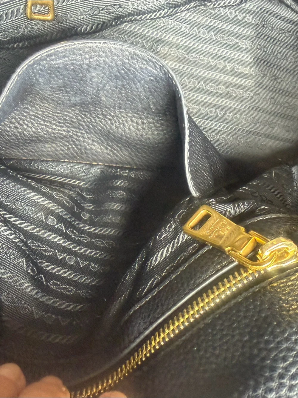 Prada Navy Blue Pebbled Leather Tote with Shoulder Strap